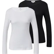 s.Oliver Geripptes Slim-Fit-Longsleeve Weiß/Schwarz M
