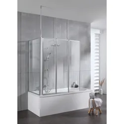Badewannenaufsatz WELLTIME "Summer 3-teilig + feste Seitewand", grau (chrom), B:120cm H:140cm T:73,5cm, Duschwände, Deckenhöhe bis 240cm geeignet, Glaswand bestehend aus vier Elementen