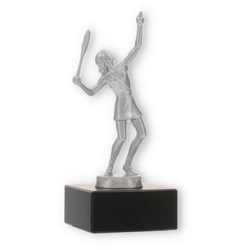 Pokal Metallfigur Tennis Damen silbermetallic auf schwarzem Marmorsockel 16,0cm