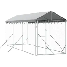 vidaXL Outdoor-Hundezwinger mit Dach 200 x 600 x 250 cm Stahl Silber