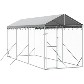 vidaXL Outdoor-Hundezwinger mit Dach 200 x 600 x 250 cm Stahl Silber
