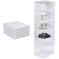 BoxedHome Faltbare Schuhaufbewahrungsbox 6 Lagen, All-in-One Schuh-Organizer für Sneakers und High Heels, Klare Schuhboxen für Schuhaufbewahrung, Weiß
