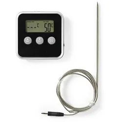 Nedis Fleischthermometer - Alarm / Timer - LCD-Anzeige - 0 - 250 °C - Schwarz / Silber
