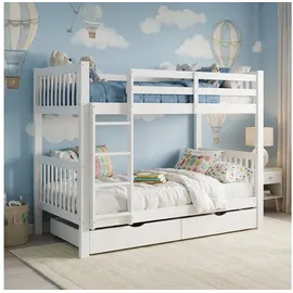 Homestyle4u Etagenbett 90 x 200 cm Kiefer massiv lackiert weiß