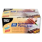 Papstar 87151, Spritzbeutel 21 cm x 12 cm, transparent Patisserie, griffig, 50 Tüllen