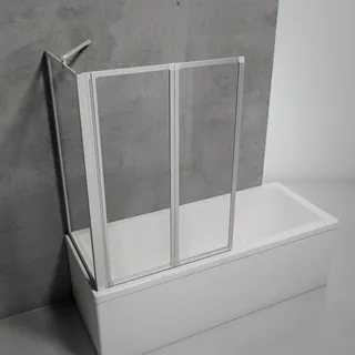 Schulte Duschabtrennung für Badewanne Smart, 2-teilig mit Seitenwand, Profilfarbe Alunatur, 3 mm Sicherheitglas Klar hell, Faltwand: 89 x 12... - Grau