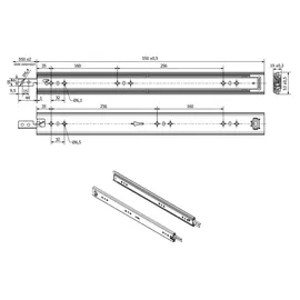 SOTech VarioSlide KV2-100-H53-L550-EH 550 mm – Schwerlast 100 kg, Einhandverriegelung mit Lock-in/out Einrastfunktion mit rotem Hebel Schwerlast-Vollauszug belastbar bis