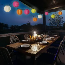 LED Solar Lampionkette 10 bunte Lampions 8 Funktionen 4,5m Garten Balkon
