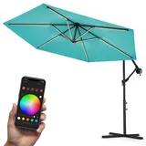Swing&Harmonie Luxus LED Sonnenschirm mit RGB Beleuchtung inkl. Fernbedienung, APP Steuerung, Ampelschirm, Garten Schirm 300cm) - türkis