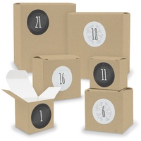 Adventskalender zum Füllen 24x Quader Würfel gemischt BRAUN + Sticker (V02 Z13) - Beige