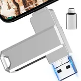 USB Stick 256gb 3-in-1 mit USB-C Adapter für Phone, Android, Tablet, PC und Laptop, Externer Speicherstick– Effizientes Backup von Fotos und Daten, Unterstützt iOS und Android,(Silber)