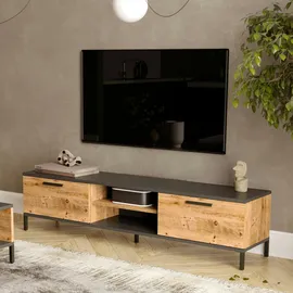 [en.casa] Lempäälä TV-Lowboard 160 x 35 x 39 cm Eiche rustikal/Anthrazit Metall/Spanplatte