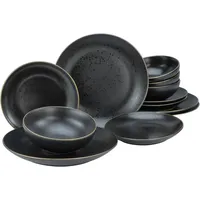 CreaTable Geschirr-Set Industrial Tafelservice 12-tlg. schwarz/goldrand