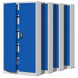 4er Set Aktenschrank C001 Stahlschrank Werkzeugschrank Lagerschrank Universalschrank Pulverbeschichtung Flügeltüren 185 cm x 90 cm x 40 cm grau/blau