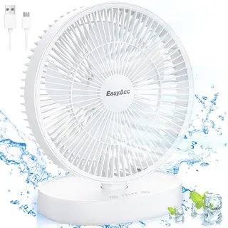EasyAcc 9 Zoll USB Tischventilator mit Luftzirkulation|Wasserdichtig IP 67|Starker Wind|24 dB Super Leise|1 kWh Stromverbrauch in 4 Jahren | AutoTimer | Energiesparend| 5 Geschwindigkeite Lüfter Weiß