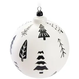 Brubaker Premium Weihnachtskugel Weiß - Tannenbäume - 10 cm Baumkugel Matt und Handbemalt - Glas Weihnachtsbaumkugel mit Porzellan Topper - Christbaumschmuck Anhänger