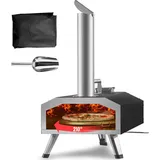 Vevor Tragbarer Pizzaofen Outdoor 304,8 mm, Gas Holzpellets Holzkohle Pizzaofen, Edelstahl Pizzaofen, Max. 540 °C Holzpelletsschaufel & Pizzastein & Tragetasche – Premium Pizza Holzofen für Garten