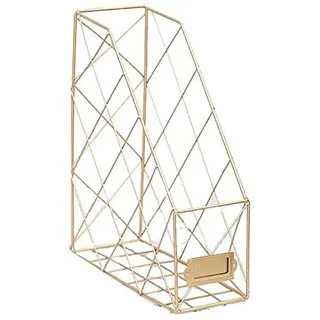 FülleMore Metall Zeitungskorb Zeitschriftensammler Dokumentenhalter Stehsammler Schreibtisch Organizer Bücherregal Ablagekorb Magazinständer (Gold)