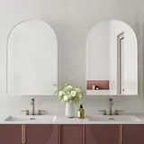 AIORBER Arched Spiegelschrank mit Stauraum, Badezimmerspiegelschrank mit Metallrahmen und verstellbaren Einlegeböden, Wand- oder Einbau, Weiß - Weiß