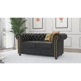 s-style möbel Chesterfield-Sofa, 2-sitzer mit Schlaffunktion Flux Anthrazit, Microfaser Vintageoptik