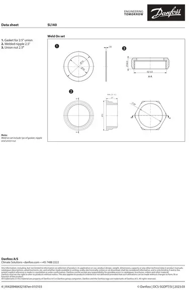 Danfoss Anschweißenden Set 2,5 ANSI 316