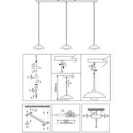 Steinhauer Hängeleuchte Pendellampe Hängelampe 3 flammig Glas Esstischleuchte schwarz