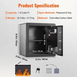 Vevor Safe Tresor Dokumententresor Geldschrank Wandtresor 1,8 Kubikfuß Büro