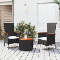 The Living Store 3-tlg. Garten-Lounge-Set Schwarz Poly Rattan Massivholz Akazie