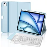 FOGARI Tastatur Hülle für iPad Air 13 (M2) 2024/iPad Air 13 (M3) 2025, iPad Pro 12.9 6./5./4./3. Gen, Deutsches QWERTZ, Magnetische Bluetooth Abnehmbar Tastatur, Hellblau