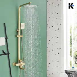 klarwerk LANA | Premium Regendusche Set Gold glänzend Edelstahl | Design Duscharmatur Duschsystem | Mischbatterie Dusche komplett mit Handbrause