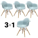 Vitra Stuhl Eames Plastic Armchair RE 83x63x59 cm Gestell Ahorn, Sitz eisgrau, 4 Stück, Designer Charles & Ray Eames