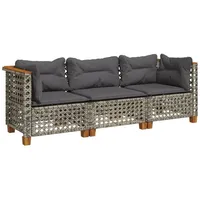 vidaXL Gartensofa mit Kissen 3-Sitzer Grau Poly Rattan