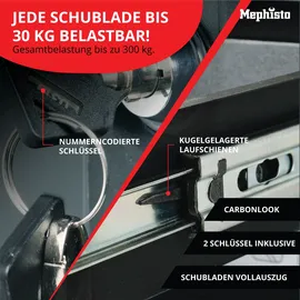 Mephisto XXL Werkzeugwagen mit 8 Schubladen mit Werkzeug inkl. Rollgabelschlüssel