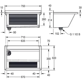 KWC AR Waschtrog, SIRIUS, Chromstahl, 750x354x500 mm, Ablauf links