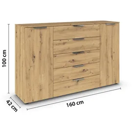 Rauch Möbel Kommode mit 5 Schubladen und Soft-Close-Funktion in zwei Breiten braun