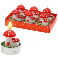 Dekohelden24 Teelicht Kerzen / Teelichte als Pilze - Glückspilze im 6er Set, Maße je Teelicht 3 x 4 x 3 cm rot