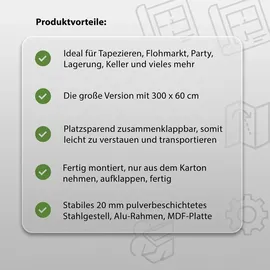 Trutzholm Tapeziertisch Alu Flohmarkttisch 300x60 cm Schwarz