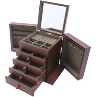 Schmuckkasten Holz Schmuckkästchen mit 5 Ebenen und Spiegel Schmuckaufbewahrung Braun Schmuckbox für Damen Mädchen
