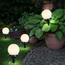 ETC Shop LED Außen Kugelleuchten Solarleuchte Steckleuchte Erdspieß Gartendeko Wegleuchte, IP44, 4er Set