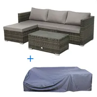 Svita Queens Polyrattan Lounge Eck-Sofa Gartenmöbel Haube Set Braun