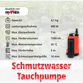 Grafner Drainage Schmutzwasserpumpe 400 Watt 7500L/h mit Schwimmschalter
