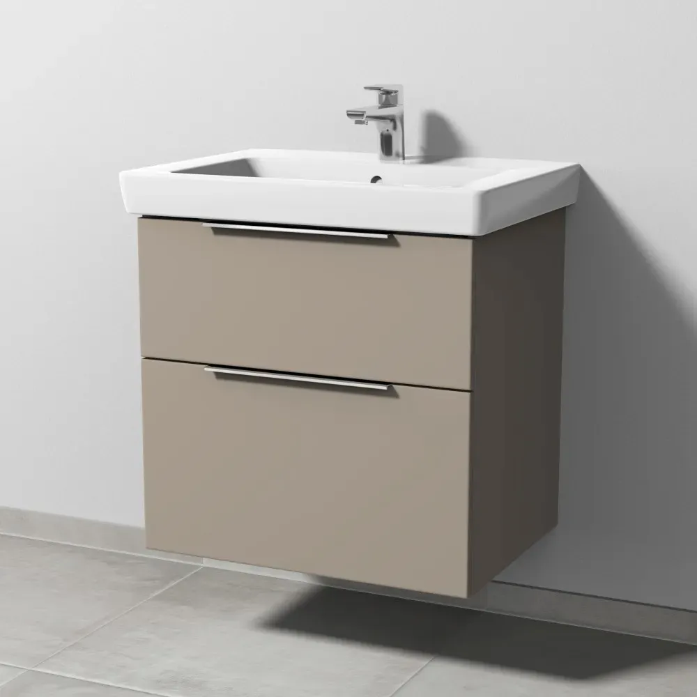 Sanipa 3way Waschtischunterbau zu Villeroy & Boch Subway 2.0 Waschtisch mit 2 Auszügen, Sandgrau-Mat UF61367