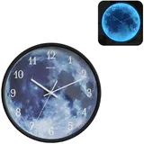 Tuzsocr Wanduhr, 30 cm, modernes Design, leise, leuchtende Wanduhren für Mondmotiv, runde digitale Wanduhr, Sprachsteuerung, geeignet für Wohnzimmer, Büro, Schlafzimmer (schwarz)