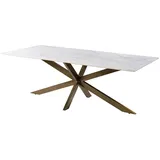 MASSIVMOEBEL24.DE Esstisch 220x100x76 Marmor weiß / Kreuzgestell Eisen Antik Messing BARCELONA #303 - Weiß