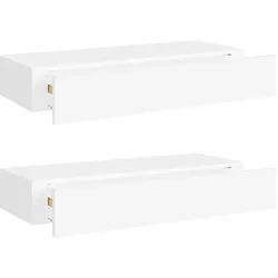 vidaXL Wandregale mit Schubladen 2 Stk. Weiß 60x23,5x10 cm MDF
