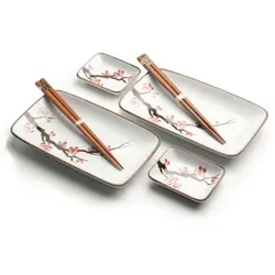 Luxus - Sushi-Set - Oriental Sakura - 2 Personen - 6-teilig - Sushi-Set - Enthält - 2 Sushi-Teller - 2 Sushi-Schüsseln - 2 Sushi-Stäbchen 22cm*12.5cm*H2.5cm