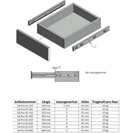 MS Beschläge Schubkastenauszug h 45mm Schubladenauszug 50kg Vollauszug Teleskopauszug 350mm