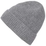 Zwillingsherz Strickmütze Zwillingsherz Ribbed Beanie 100% Kaschmir mit breitem geripptem Umschlag grau