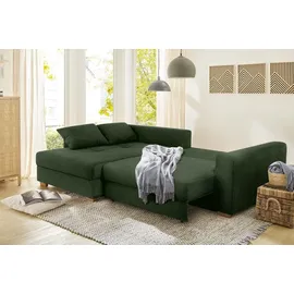 luma-home schönes für dein zuhause Ecksofa-Dauerschläfer Federkern Schlafcouch seitenverkehrt Bettkasten Cord Grün / 15156 - Grün