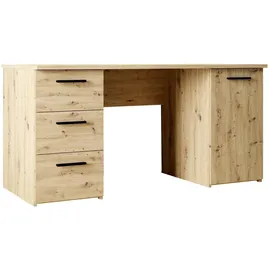 Forte Schreibtisch 140, moderner Schreibtisch mit 3 Schubladen und 1 Tür, funktional, Breite 138 cm